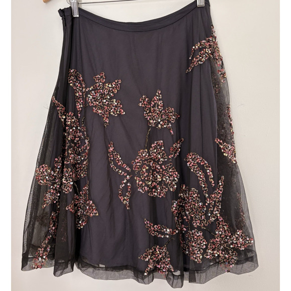 FRENCH CONNECTION Skirt Size 6 Floral Sequin Embellished Dark Fairy Whimsygoth - Picture 1 of 10